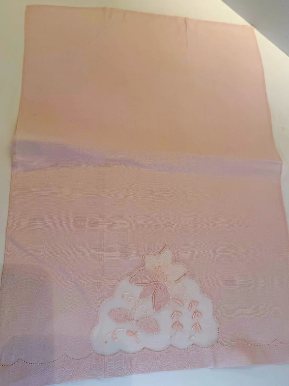 Three Vintage Pale Pale Pink Madeira Linen & Organza Fingertip Towels